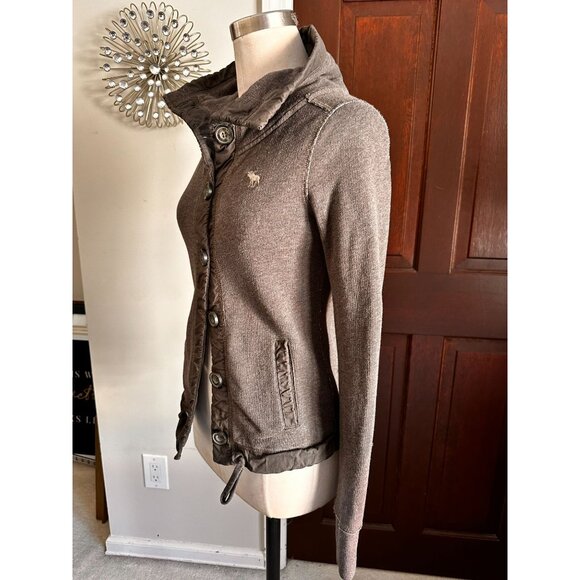 Abercrombie & Fitch brown button down jacket with drawstring waist XS - Picture 3 of 4
